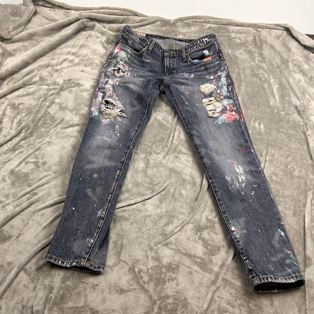Polo Ralph Lauren Astor Slim Boyfriend Jeans Paint Splatter Distressed Jeans 27 - Picture 13 of 16